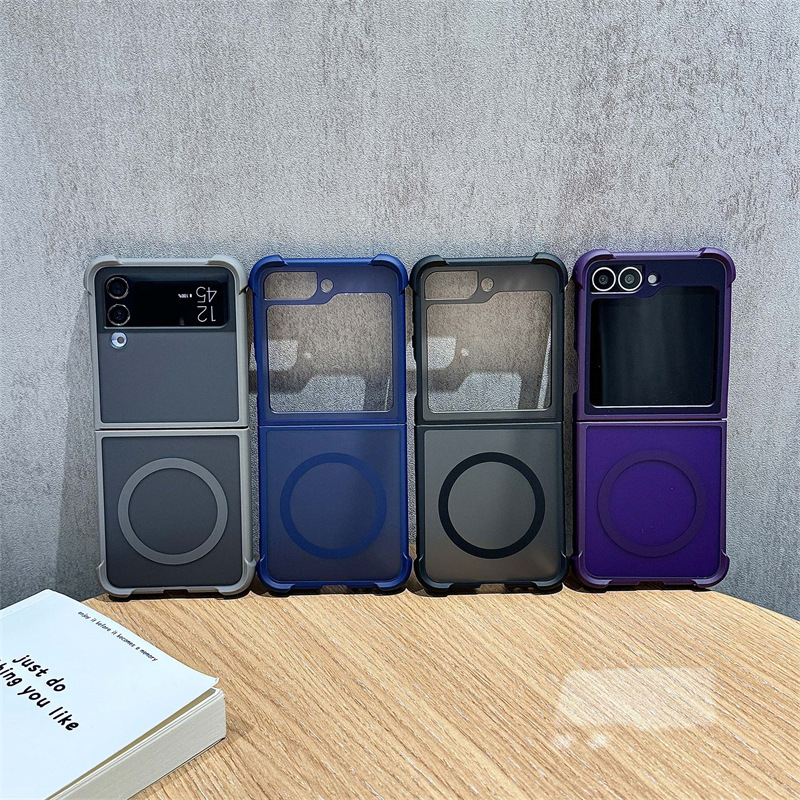 Compatible with Samsung Z Flip 7/6 phone case, 5/4 magnetic rotating ring holder, frosted airbag drop-proof protective case.