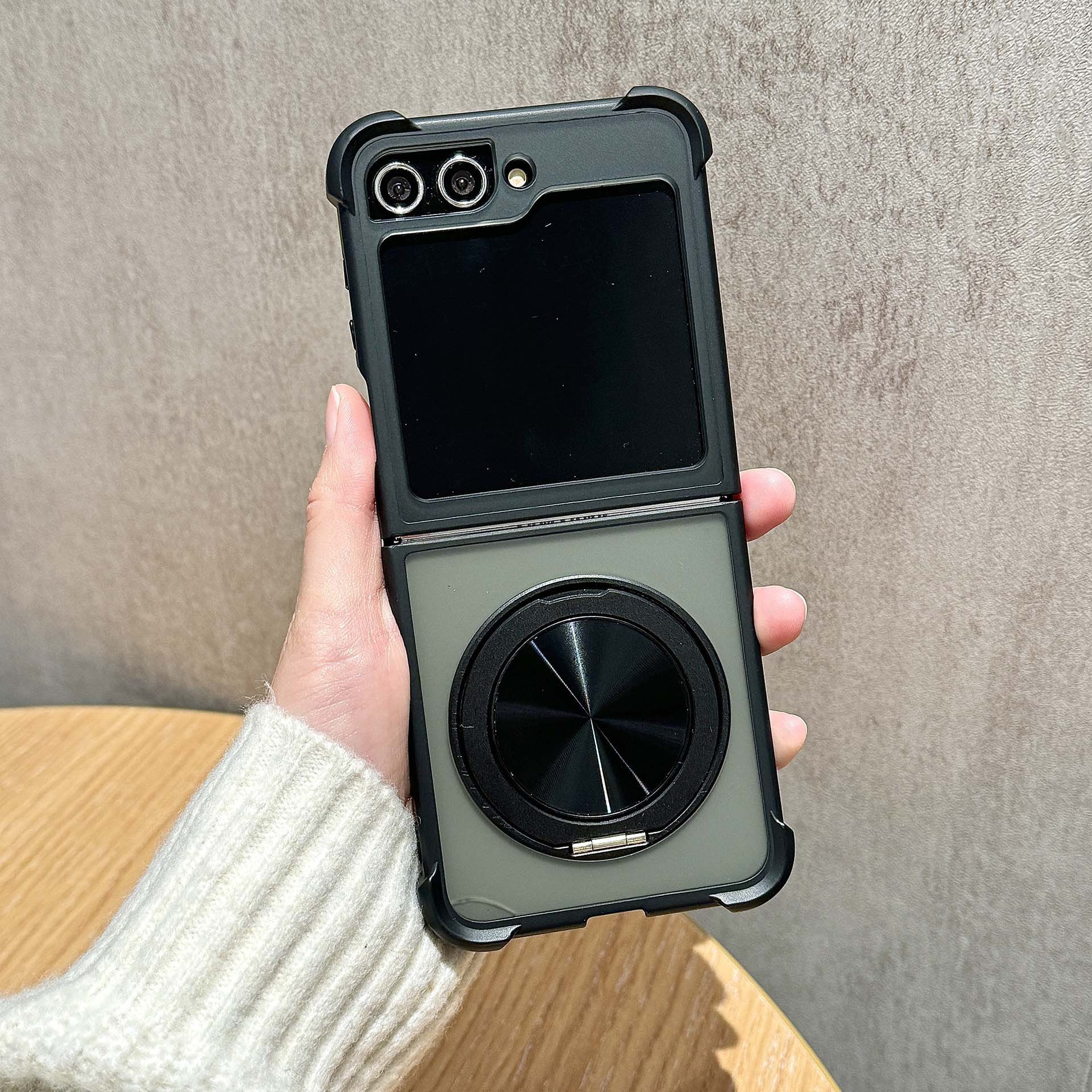 Compatible with Samsung Z Flip 7/6 phone case, 5/4 magnetic rotating ring holder, frosted airbag drop-proof protective case.