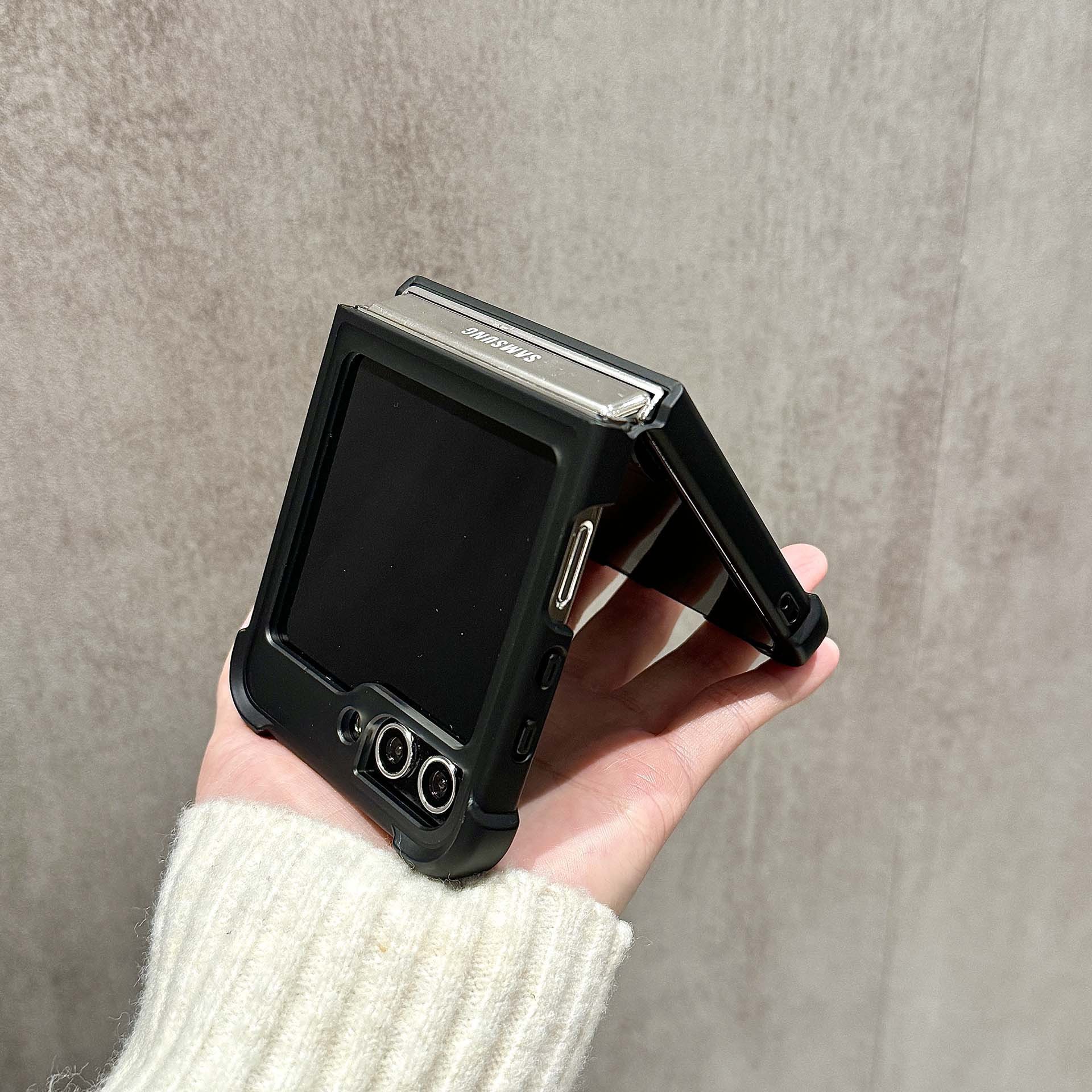 Compatible with Samsung Z Flip 7/6 phone case, 5/4 magnetic rotating ring holder, frosted airbag drop-proof protective case.