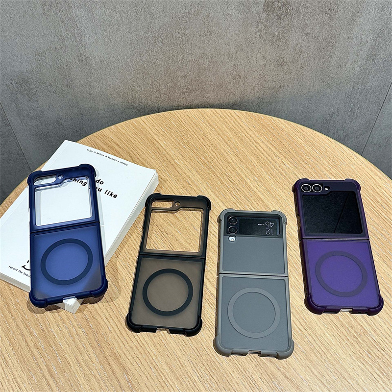 Compatible with Samsung Z Flip 7/6 phone case, 5/4 magnetic rotating ring holder, frosted airbag drop-proof protective case.