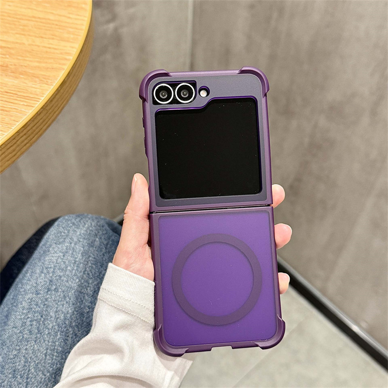 Compatible with Samsung Z Flip 7/6 phone case, 5/4 magnetic rotating ring holder, frosted airbag drop-proof protective case.