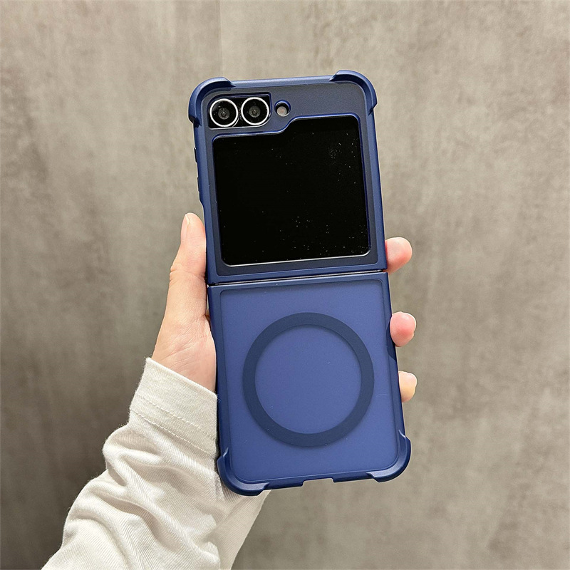 Compatible with Samsung Z Flip 7/6 phone case, 5/4 magnetic rotating ring holder, frosted airbag drop-proof protective case.