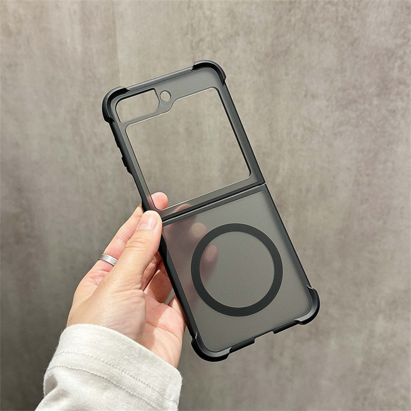 Compatible with Samsung Z Flip 7/6 phone case, 5/4 magnetic rotating ring holder, frosted airbag drop-proof protective case.