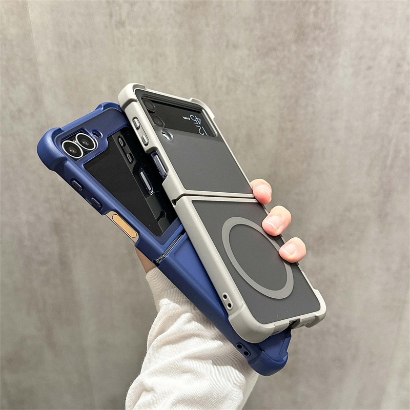 Compatible with Samsung Z Flip 7/6 phone case, 5/4 magnetic rotating ring holder, frosted airbag drop-proof protective case.