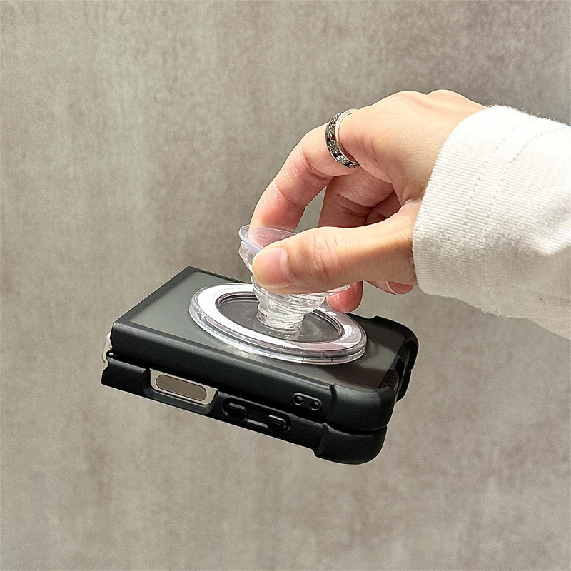 Compatible with Samsung Z Flip 7/6 phone case, 5/4 magnetic rotating ring holder, frosted airbag drop-proof protective case.