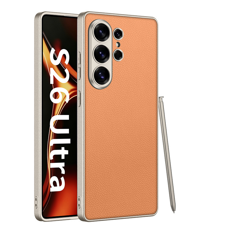 Compatible with Samsung S26 Ultra phone case, 25 Ultra metallic paint, vegan leather, S24U full-coverage shockproof protective case.