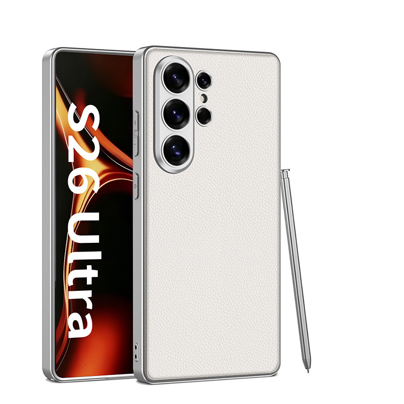 Compatible with Samsung S26 Ultra phone case, 25 Ultra metallic paint, vegan leather, S24U full-coverage shockproof protective case.