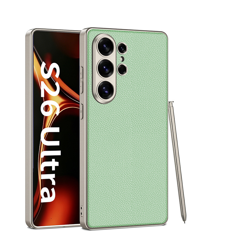 Compatible with Samsung S26 Ultra phone case, 25 Ultra metallic paint, vegan leather, S24U full-coverage shockproof protective case.