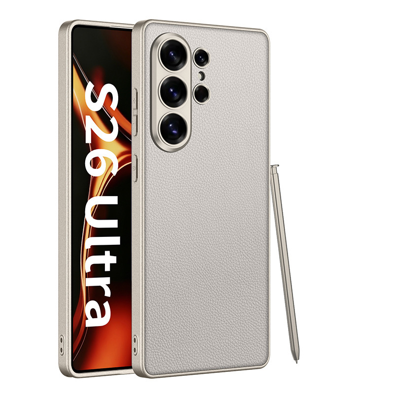 Compatible with Samsung S26 Ultra phone case, 25 Ultra metallic paint, vegan leather, S24U full-coverage shockproof protective case.