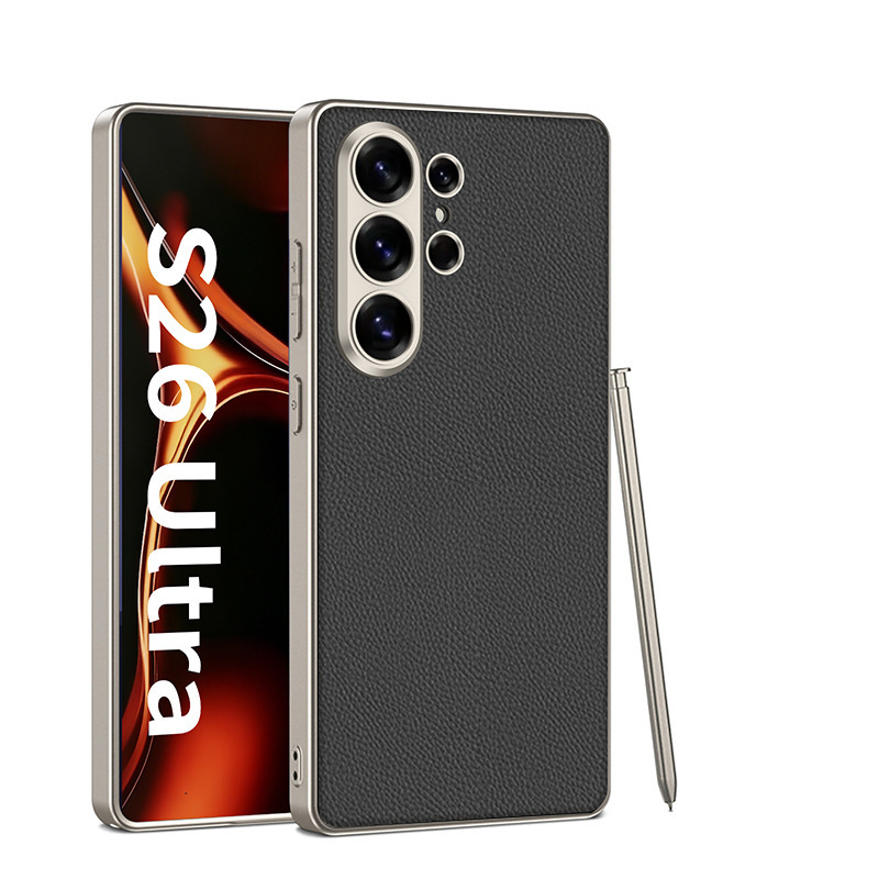 Compatible with Samsung S26 Ultra phone case, 25 Ultra metallic paint, vegan leather, S24U full-coverage shockproof protective case.