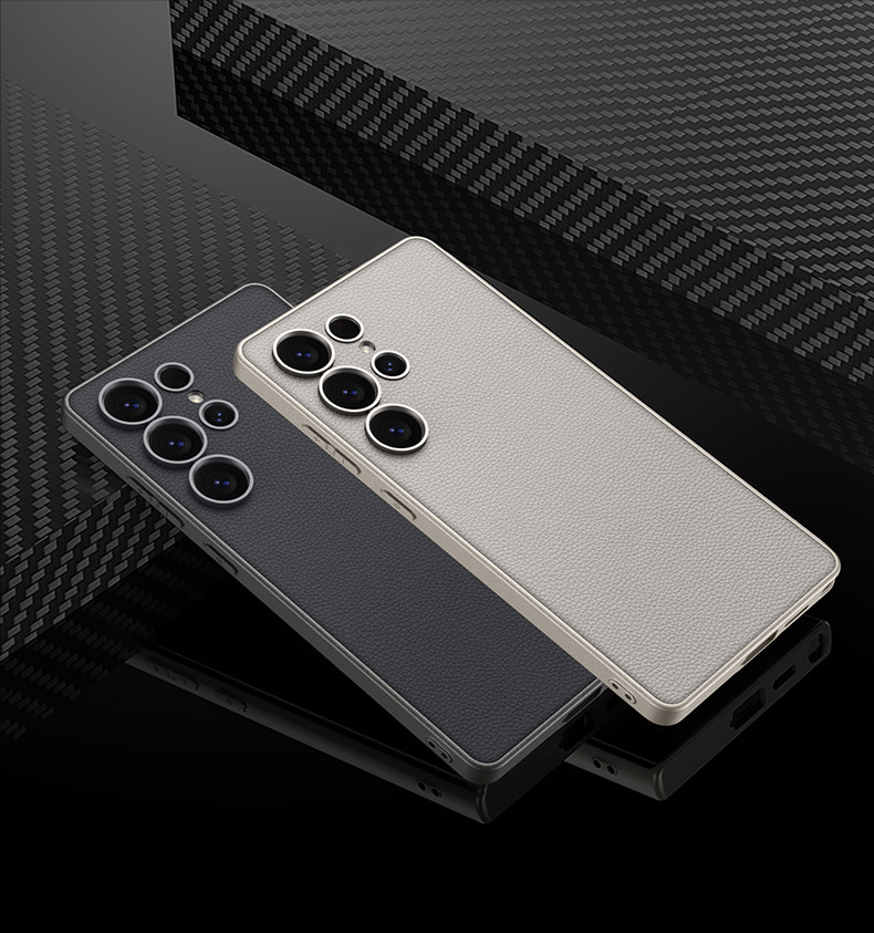 Compatible with Samsung S26 Ultra phone case, 25 Ultra metallic paint, vegan leather, S24U full-coverage shockproof protective case.
