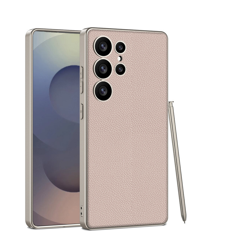 Compatible with Samsung S26 Ultra phone case, 25 Ultra metallic paint, vegan leather, S24U full-coverage shockproof protective case.