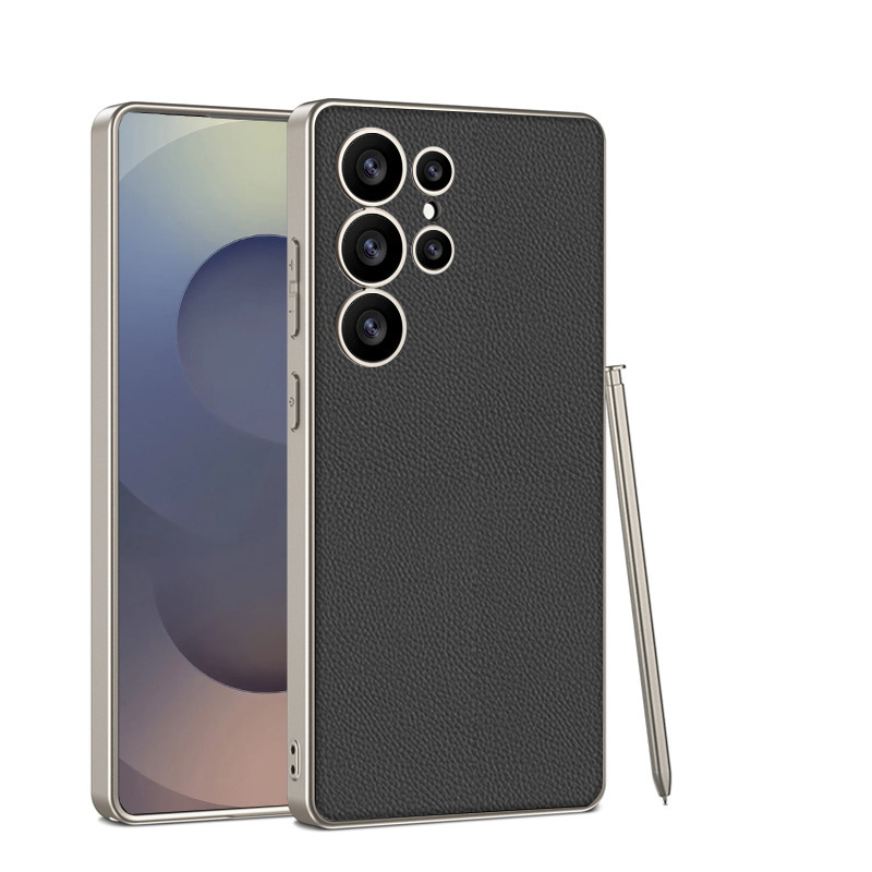 Compatible with Samsung S26 Ultra phone case, 25 Ultra metallic paint, vegan leather, S24U full-coverage shockproof protective case.