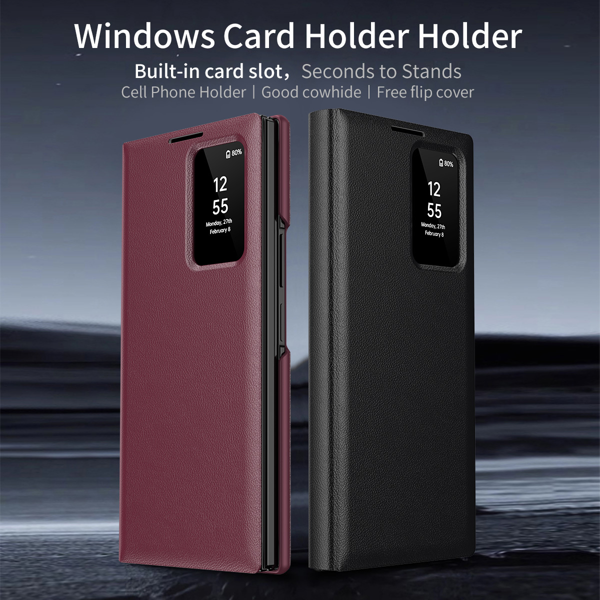 Z TriFold case for Samsung Fold 8/7 phones, no flip cover needed, 6/5 smart sleep mode, 4/3 window leather case