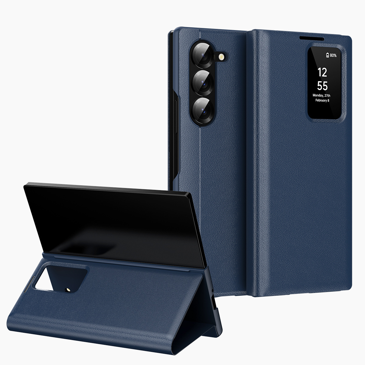 Z TriFold case for Samsung Fold 8/7 phones, no flip cover needed, 6/5 smart sleep mode, 4/3 window leather case