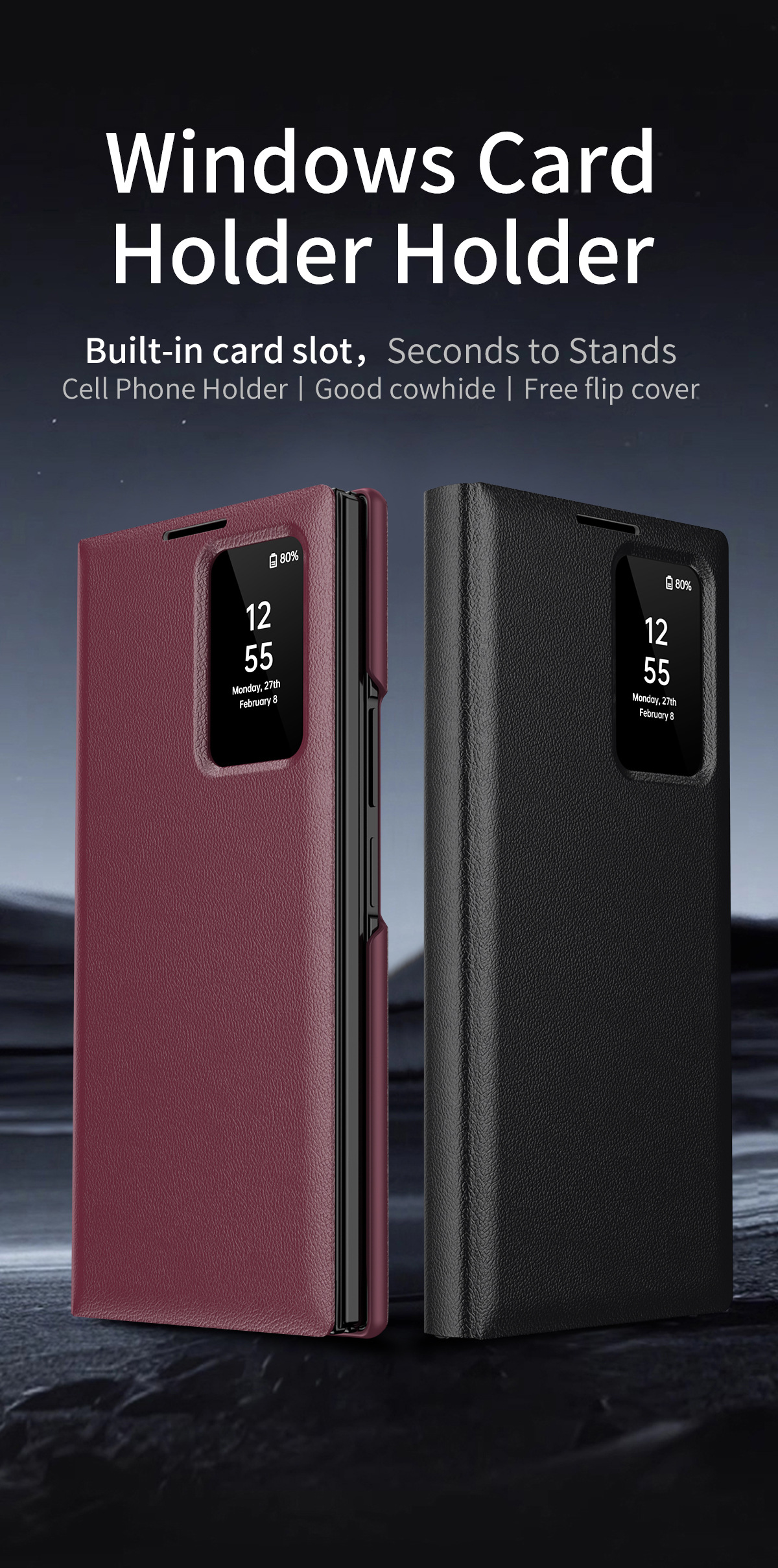 Z TriFold case for Samsung Fold 8/7 phones, no flip cover needed, 6/5 smart sleep mode, 4/3 window leather case