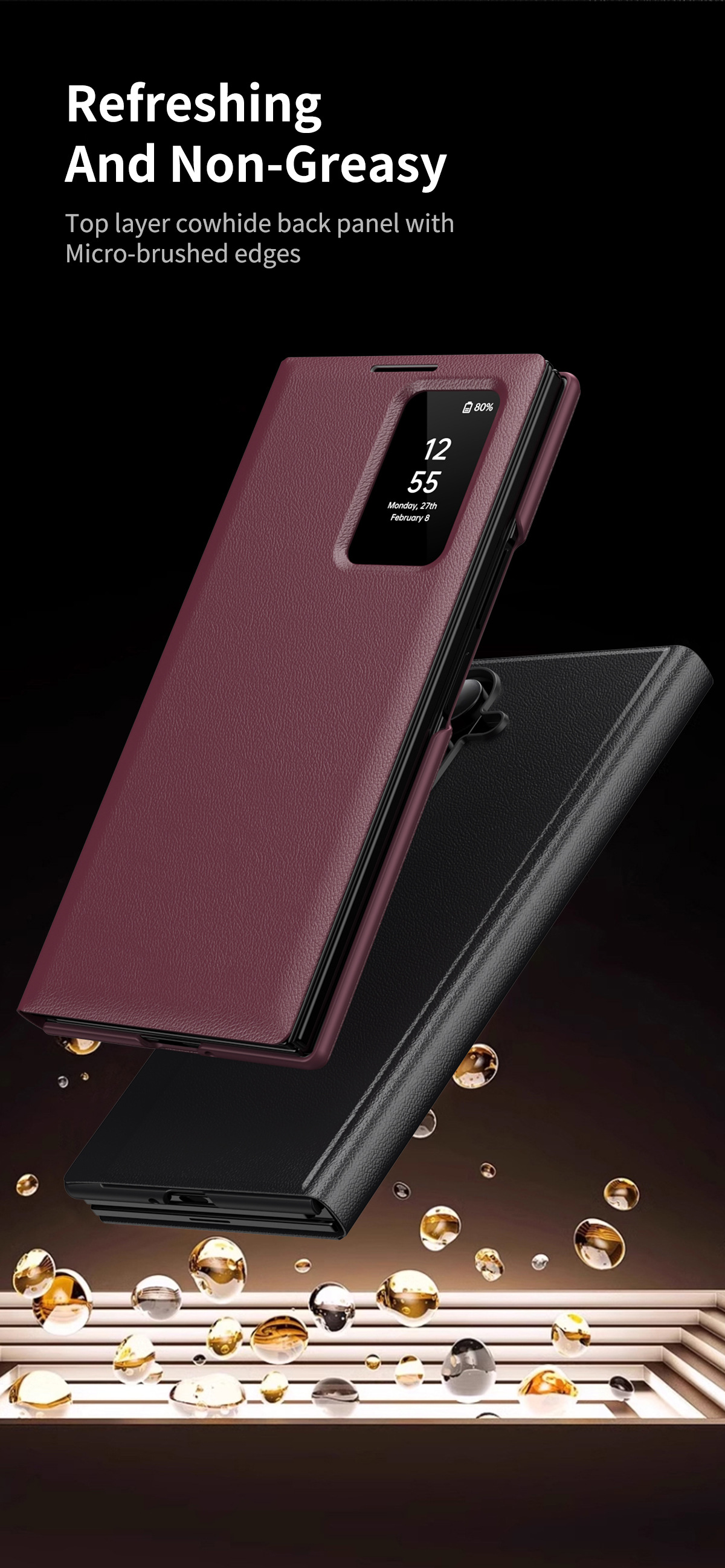 Z TriFold case for Samsung Fold 8/7 phones, no flip cover needed, 6/5 smart sleep mode, 4/3 window leather case