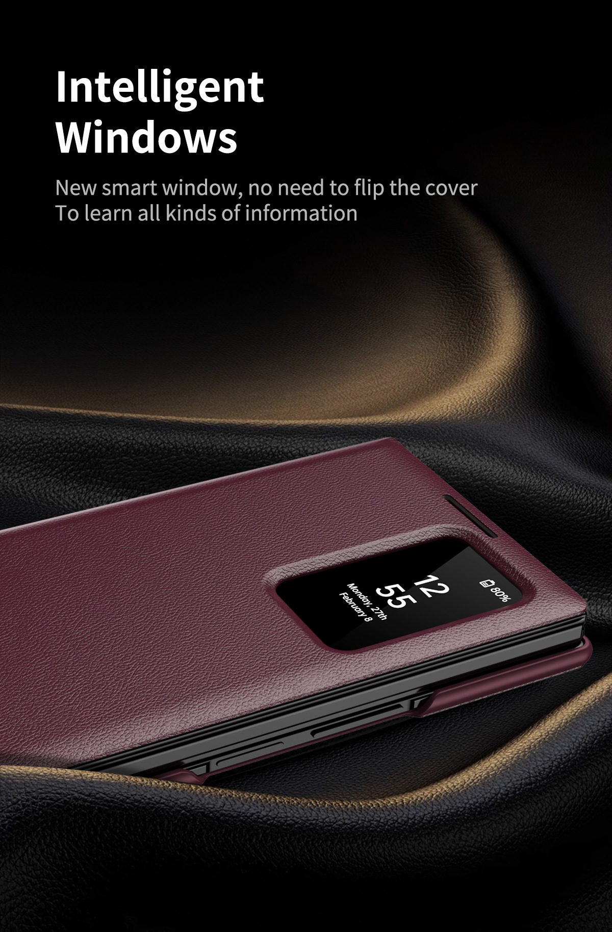 Z TriFold case for Samsung Fold 8/7 phones, no flip cover needed, 6/5 smart sleep mode, 4/3 window leather case