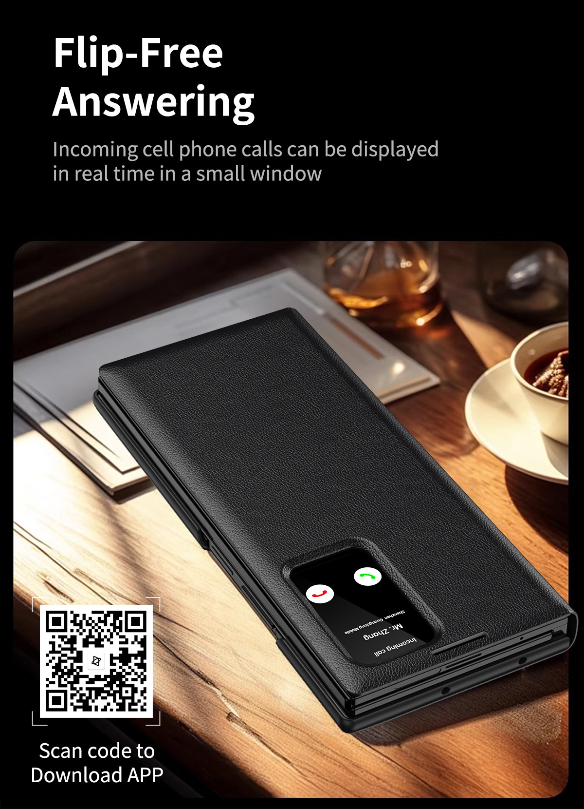 Z TriFold case for Samsung Fold 8/7 phones, no flip cover needed, 6/5 smart sleep mode, 4/3 window leather case