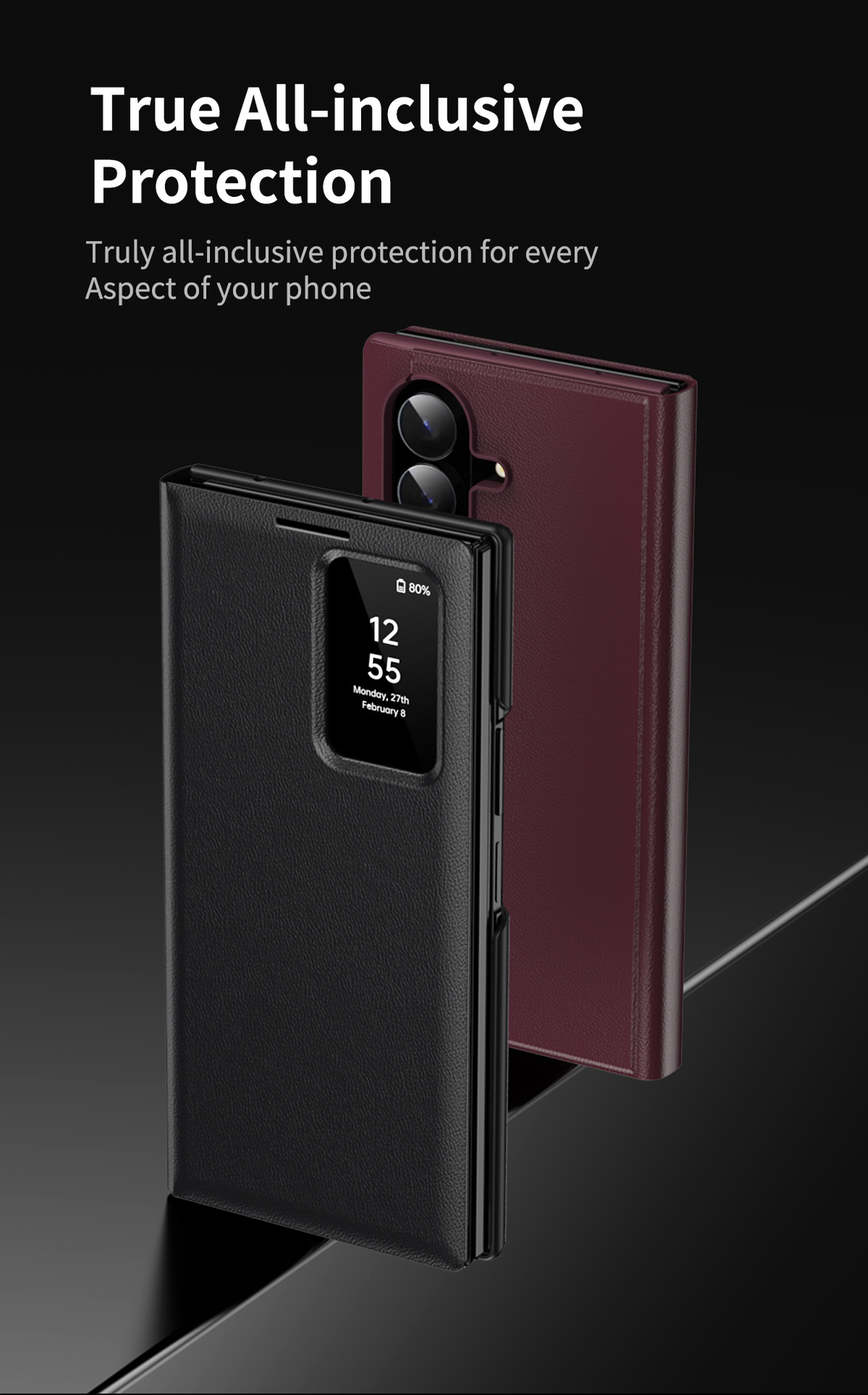 Z TriFold case for Samsung Fold 8/7 phones, no flip cover needed, 6/5 smart sleep mode, 4/3 window leather case