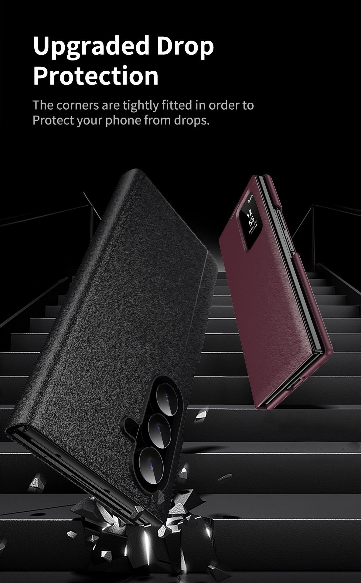 Z TriFold case for Samsung Fold 8/7 phones, no flip cover needed, 6/5 smart sleep mode, 4/3 window leather case
