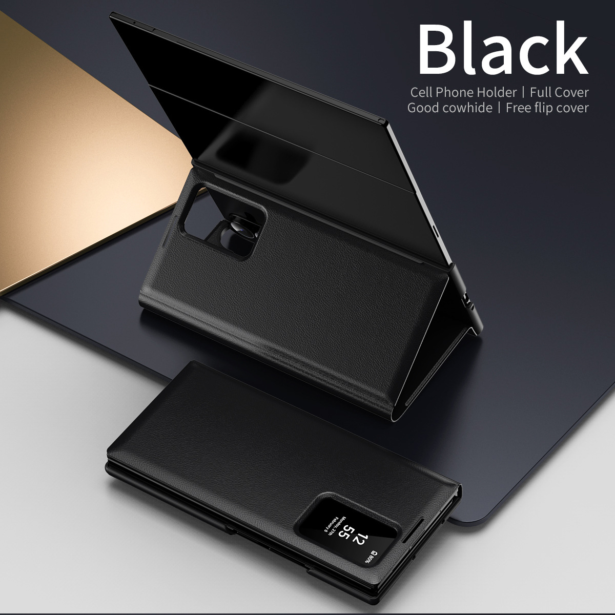 Z TriFold case for Samsung Fold 8/7 phones, no flip cover needed, 6/5 smart sleep mode, 4/3 window leather case