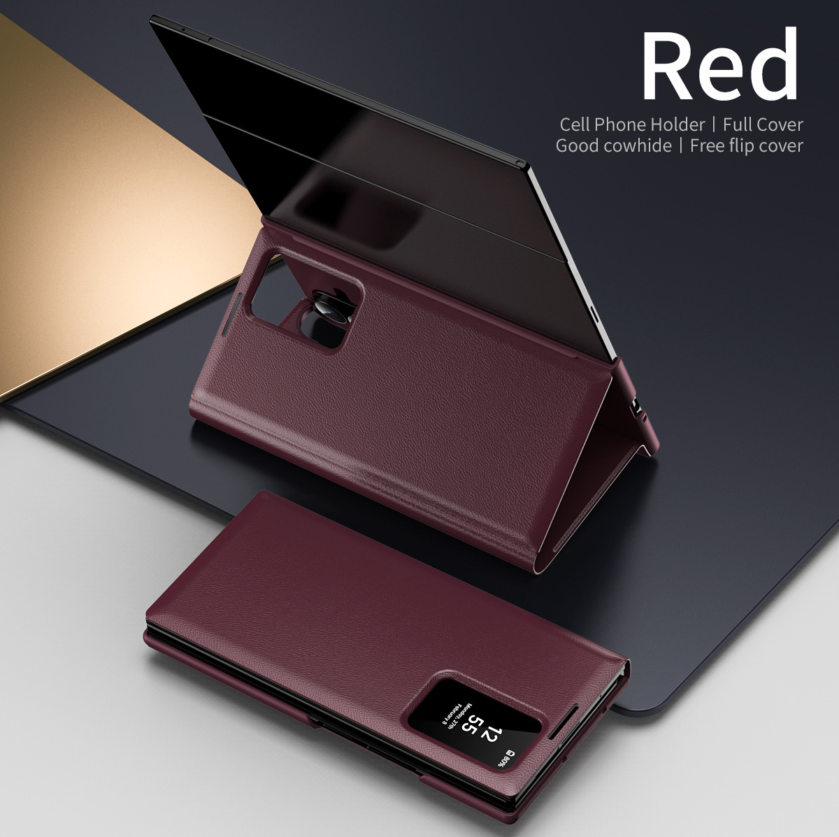 Z TriFold case for Samsung Fold 8/7 phones, no flip cover needed, 6/5 smart sleep mode, 4/3 window leather case