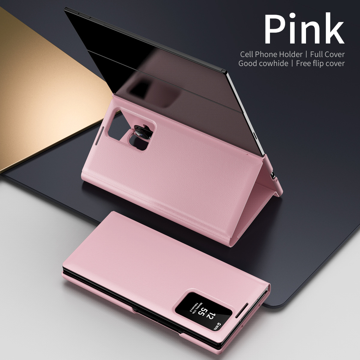 Z TriFold case for Samsung Fold 8/7 phones, no flip cover needed, 6/5 smart sleep mode, 4/3 window leather case