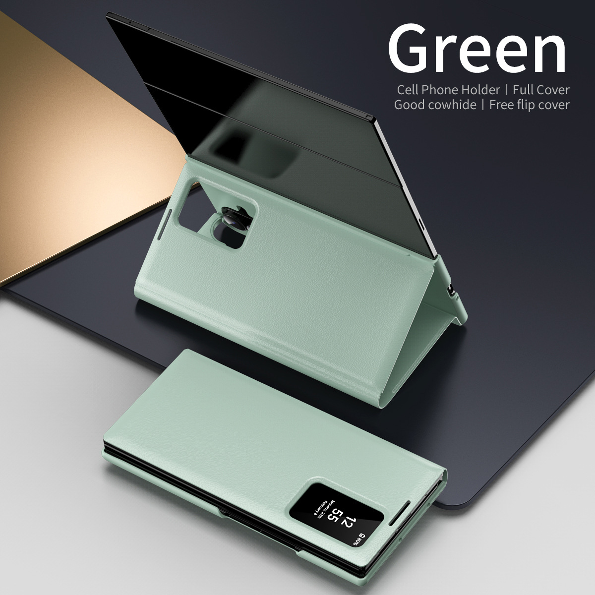 Z TriFold case for Samsung Fold 8/7 phones, no flip cover needed, 6/5 smart sleep mode, 4/3 window leather case