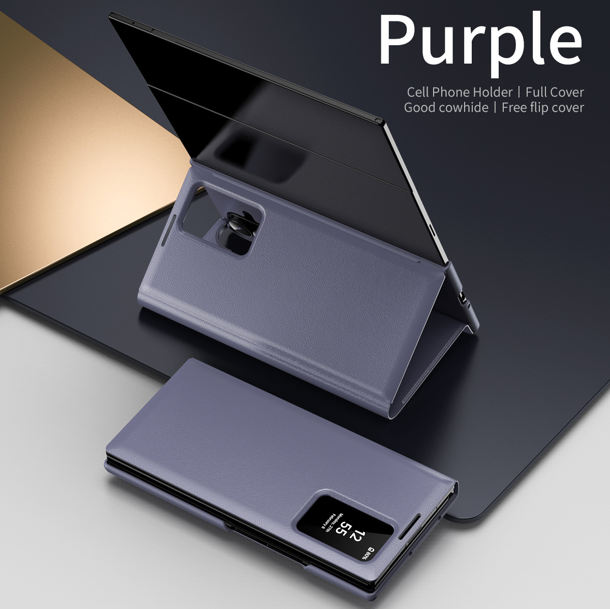 Z TriFold case for Samsung Fold 8/7 phones, no flip cover needed, 6/5 smart sleep mode, 4/3 window leather case