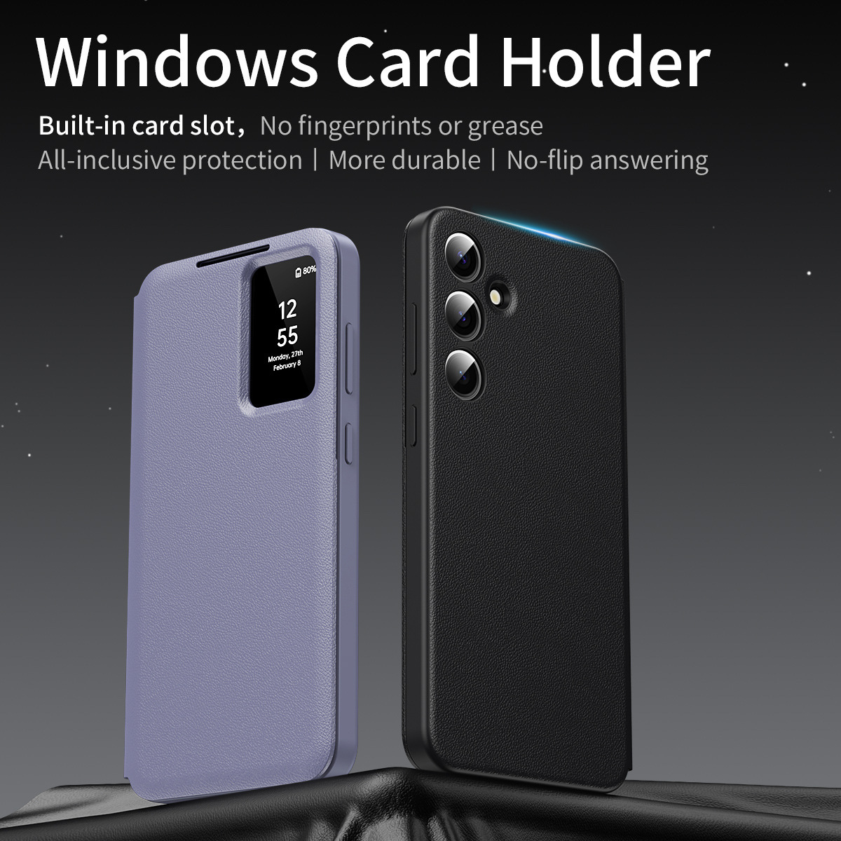 Compatible with Samsung S26 Ultra phone case, A57, no flip-open required for answering calls, S25FE smart window, 24P SIM card slot leather case