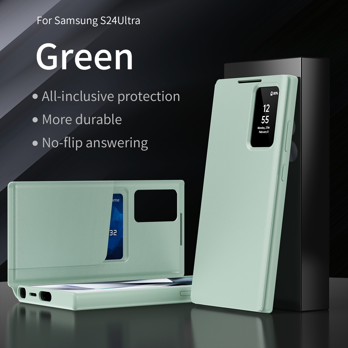 Compatible with Samsung S26 Ultra phone case, A57, no flip-open required for answering calls, S25FE smart window, 24P SIM card slot leather case