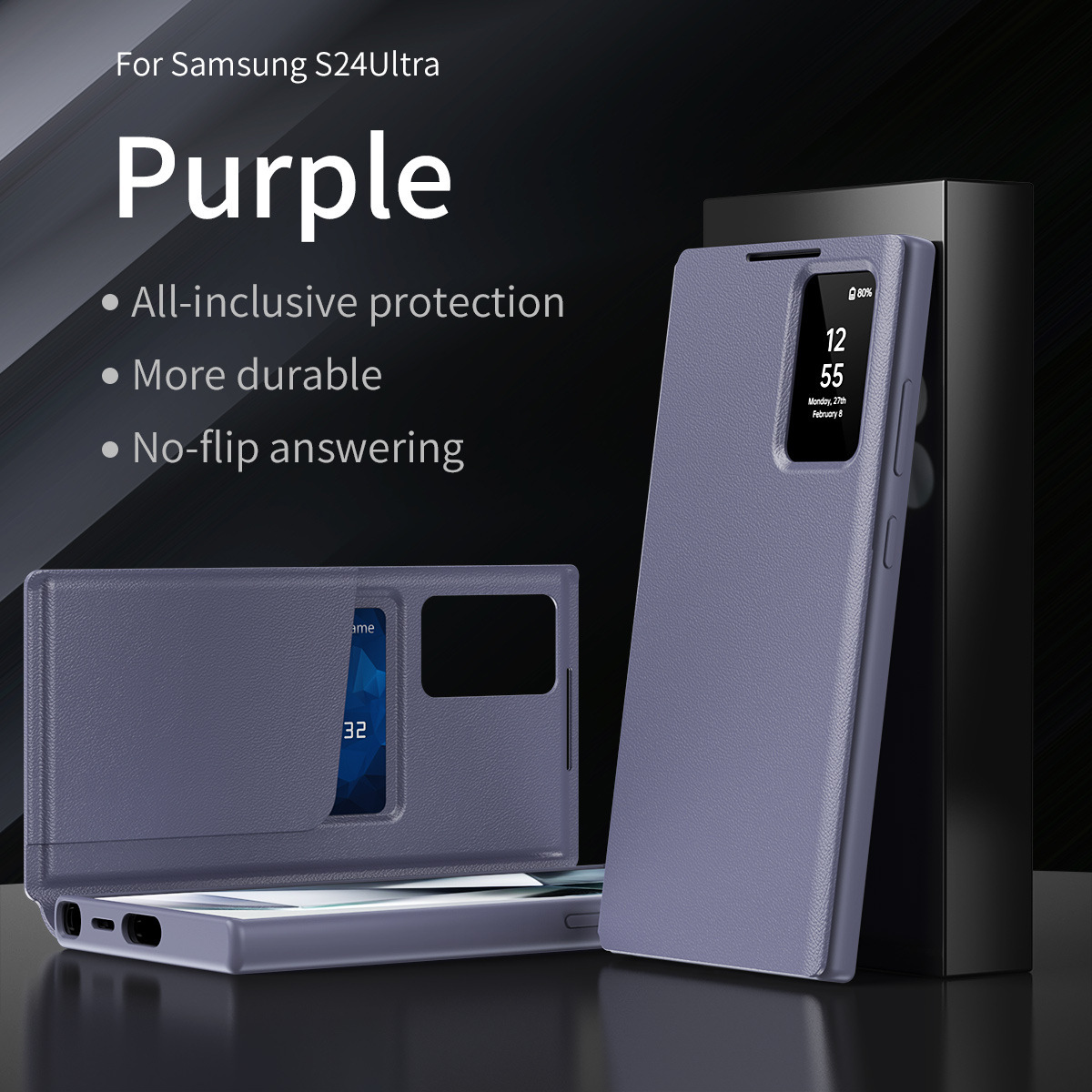 Compatible with Samsung S26 Ultra phone case, A57, no flip-open required for answering calls, S25FE smart window, 24P SIM card slot leather case