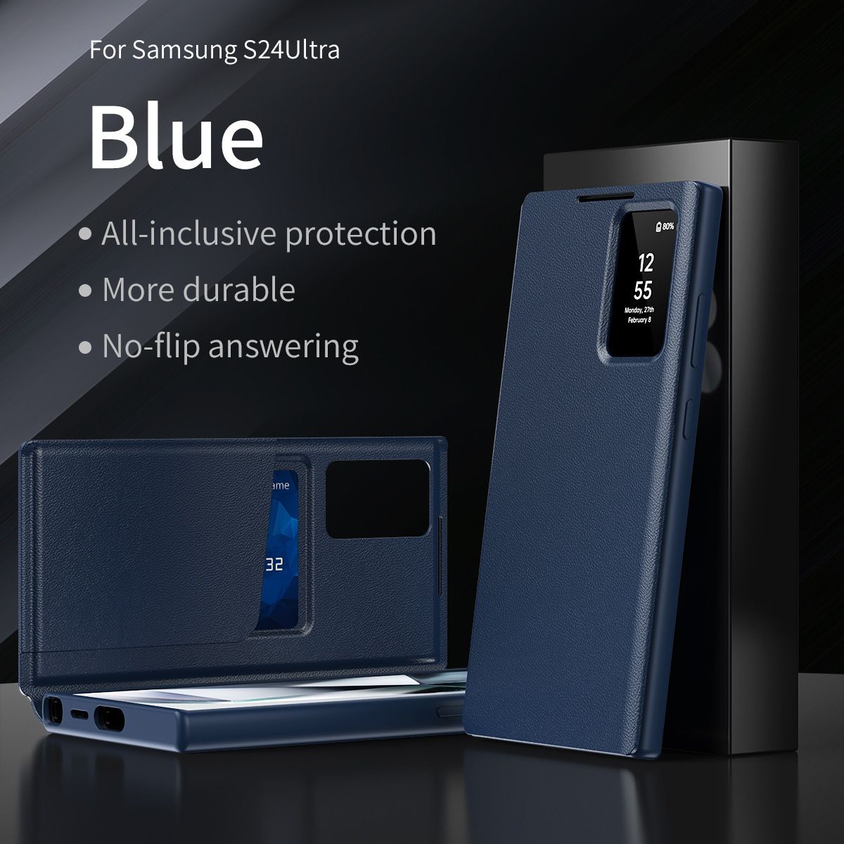 Compatible with Samsung S26 Ultra phone case, A57, no flip-open required for answering calls, S25FE smart window, 24P SIM card slot leather case