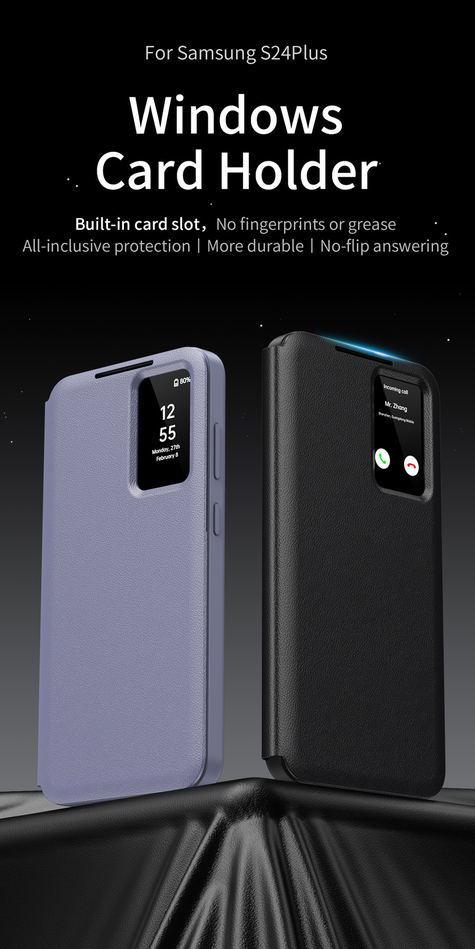 Compatible with Samsung S26 Ultra phone case, A57, no flip-open required for answering calls, S25FE smart window, 24P SIM card slot leather case