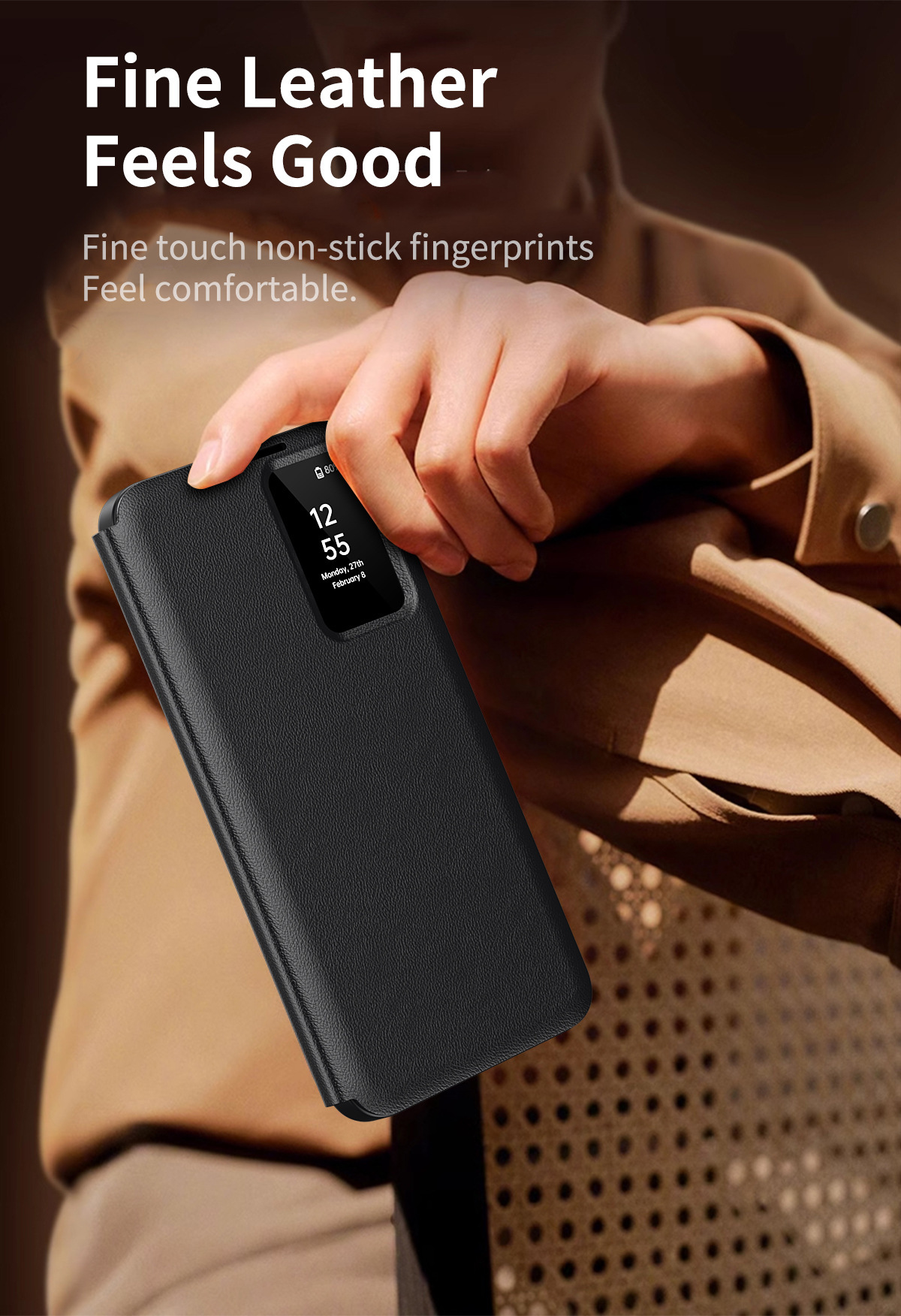 Compatible with Samsung S26 Ultra phone case, A57, no flip-open required for answering calls, S25FE smart window, 24P SIM card slot leather case