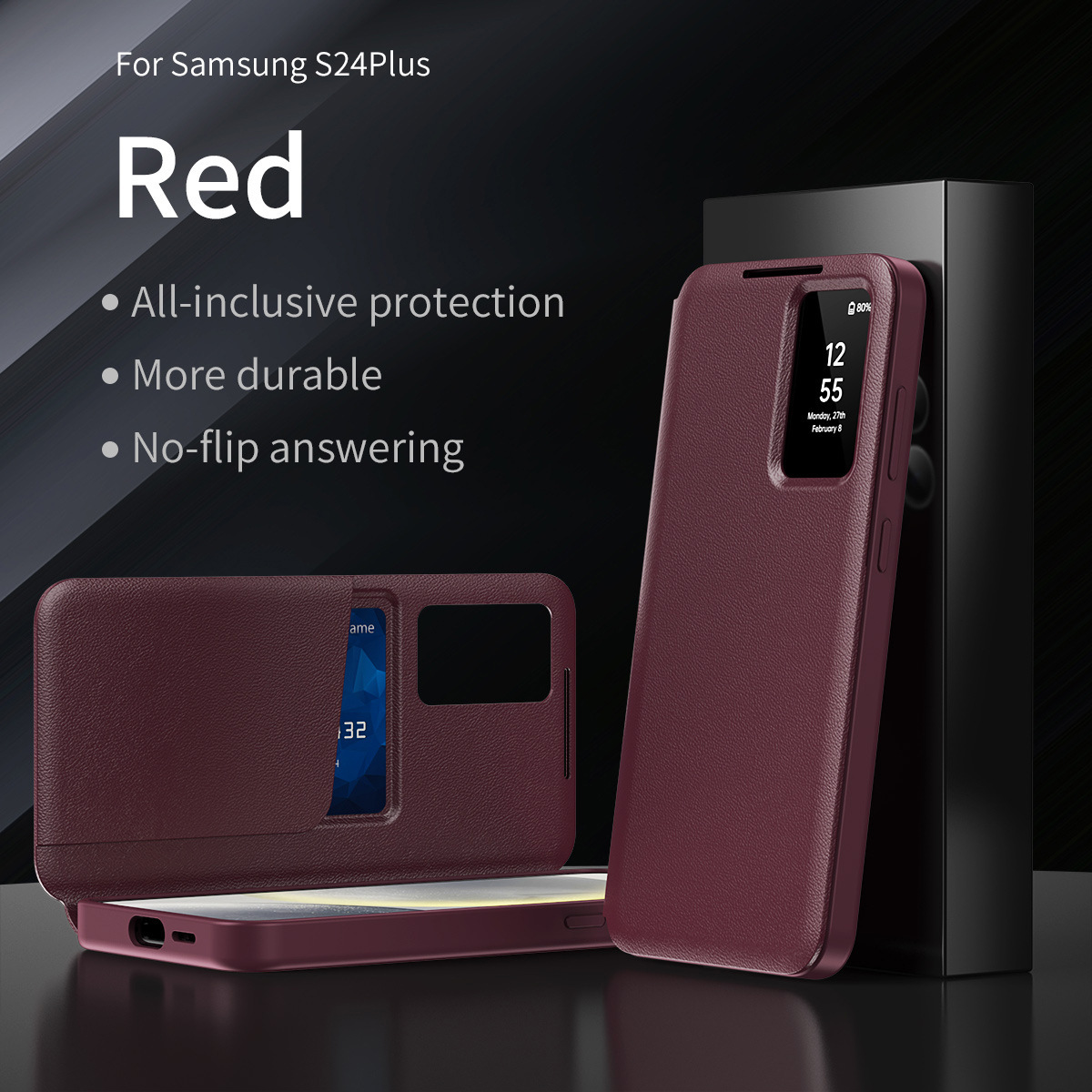 Compatible with Samsung S26 Ultra phone case, A57, no flip-open required for answering calls, S25FE smart window, 24P SIM card slot leather case