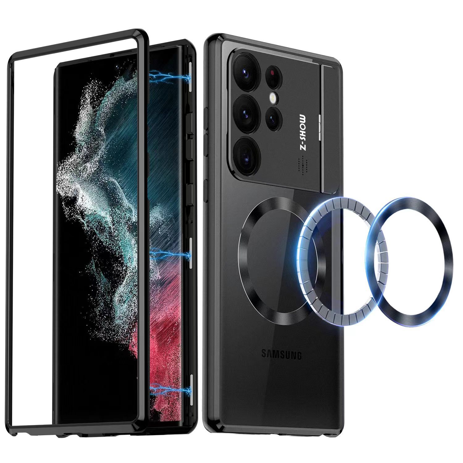 Compatible with Samsung S26/25 Ultra phone case, flip lens holder, 23/24 Ultra magnetic charging protective case