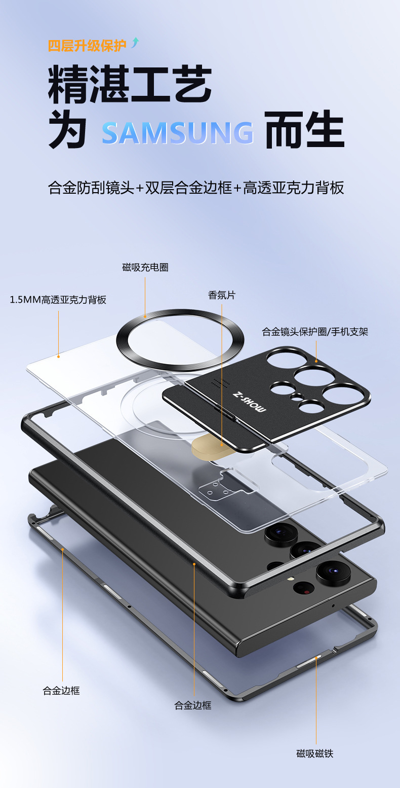 Compatible with Samsung S26/25 Ultra phone case, flip lens holder, 23/24 Ultra magnetic charging protective case