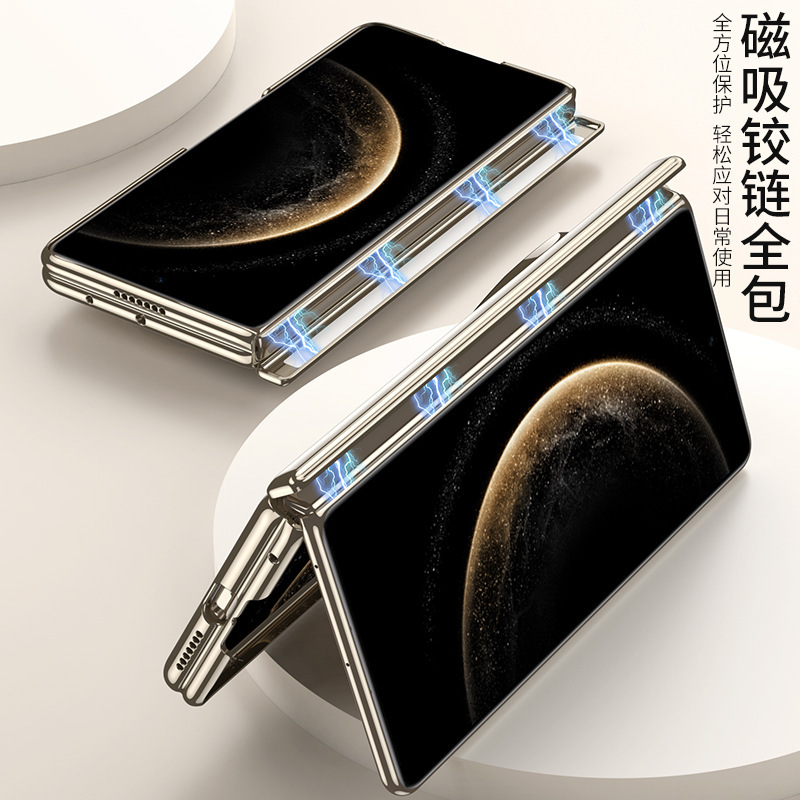 Compatible with Huawei Mate X6 phone case, X5 electroplated transparent TPU soft shell, magnetic hinge, X3 foldable screen protective case