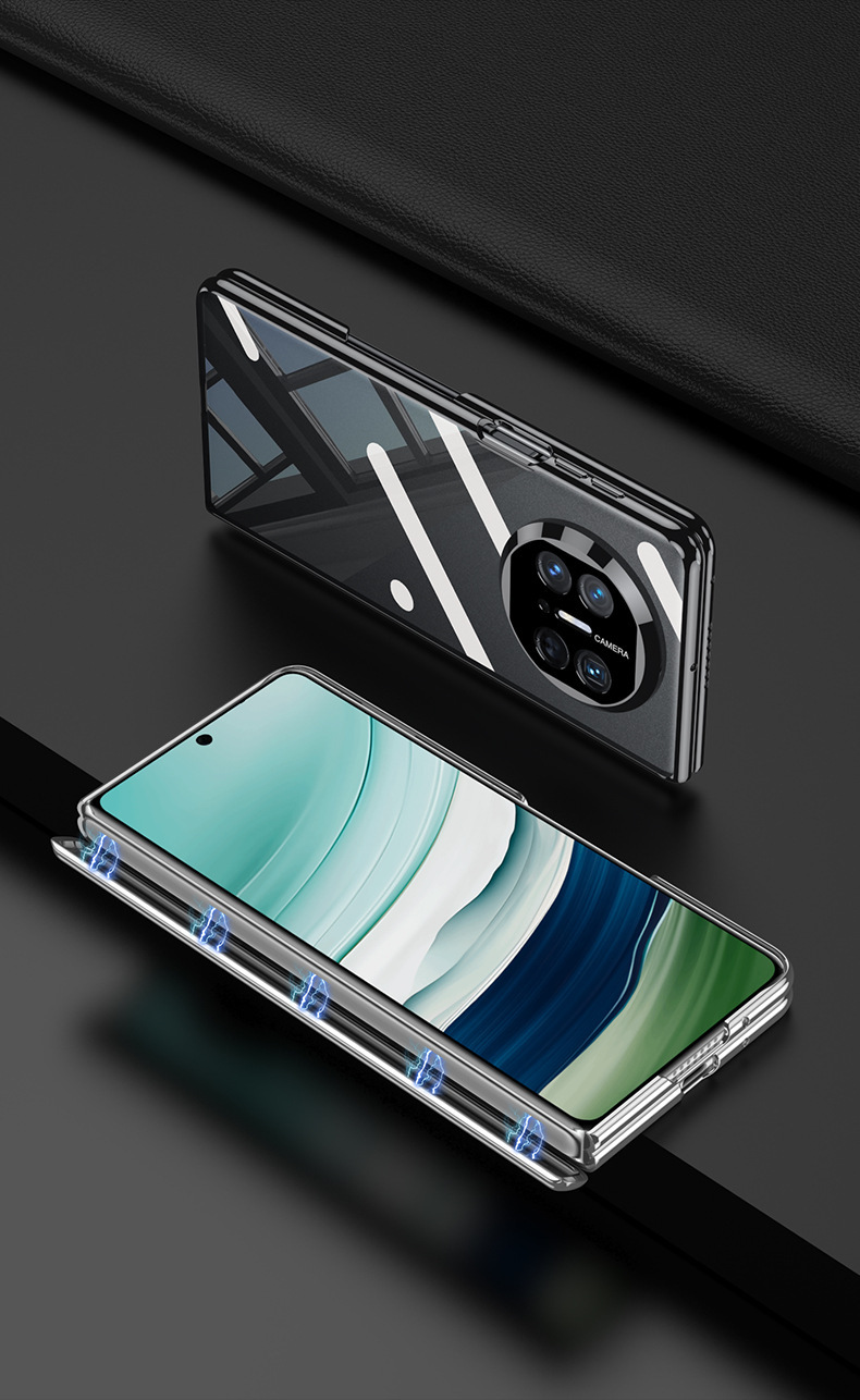 Compatible with Huawei Mate X6 phone case, X5 electroplated transparent TPU soft shell, magnetic hinge, X3 foldable screen protective case