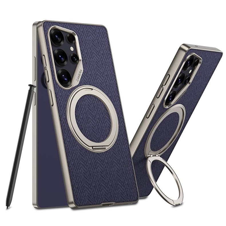 Compatible with Samsung S26 Ultra phone case, S25U rotating stand, S24U vegan leather magnetic wireless charging protective case