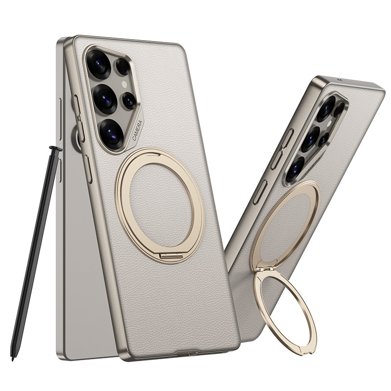 Compatible with Samsung S26 Ultra phone case, S25U rotating stand, S24U vegan leather magnetic wireless charging protective case