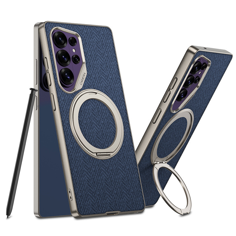 Compatible with Samsung S26 Ultra phone case, S25U rotating stand, S24U vegan leather magnetic wireless charging protective case
