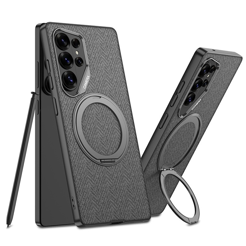 Compatible with Samsung S26 Ultra phone case, S25U rotating stand, S24U vegan leather magnetic wireless charging protective case