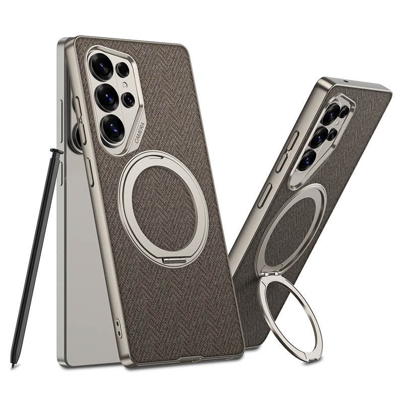 Compatible with Samsung S26 Ultra phone case, S25U rotating stand, S24U vegan leather magnetic wireless charging protective case