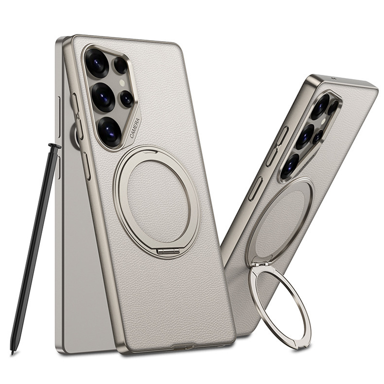 Compatible with Samsung S26 Ultra phone case, S25U rotating stand, S24U vegan leather magnetic wireless charging protective case
