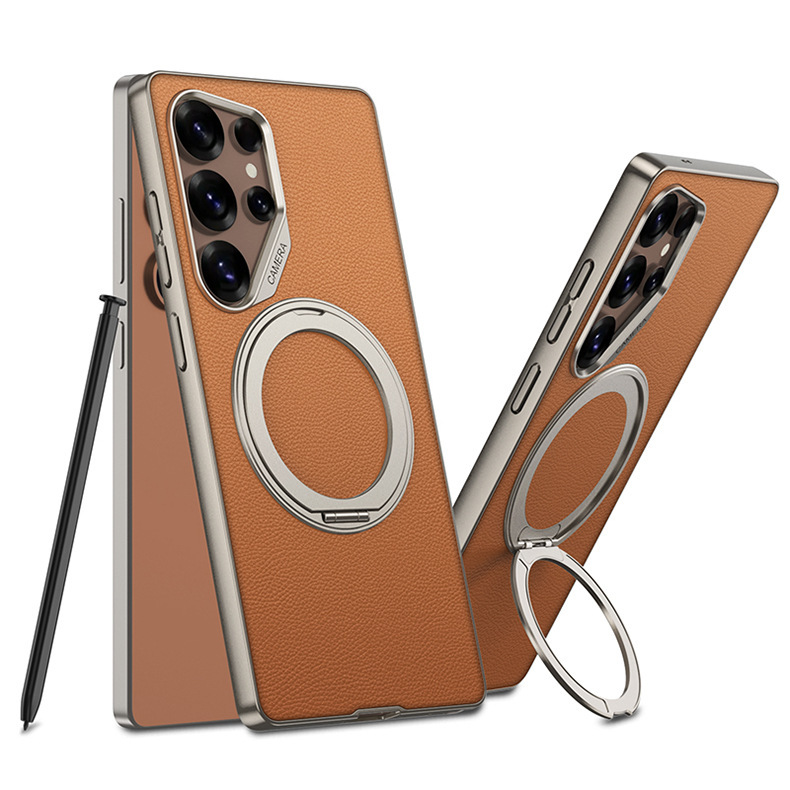 Compatible with Samsung S26 Ultra phone case, S25U rotating stand, S24U vegan leather magnetic wireless charging protective case