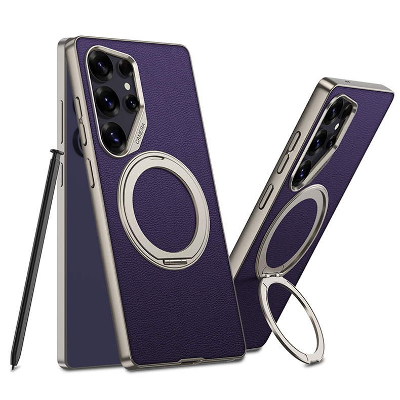 Compatible with Samsung S26 Ultra phone case, S25U rotating stand, S24U vegan leather magnetic wireless charging protective case