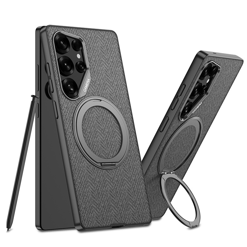 Compatible with Samsung S26 Ultra phone case, S25U rotating stand, S24U vegan leather magnetic wireless charging protective case